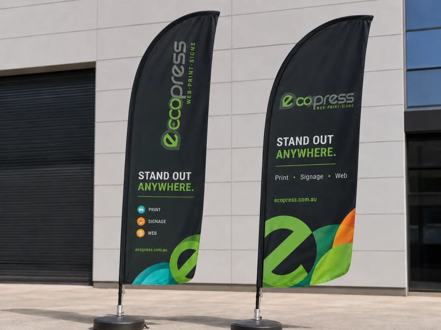 EcoExpress flag signage for local outdoor promotions