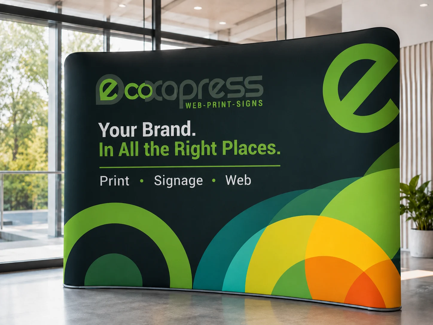 EcoExpress media wall and display signage setup for branded event spaces